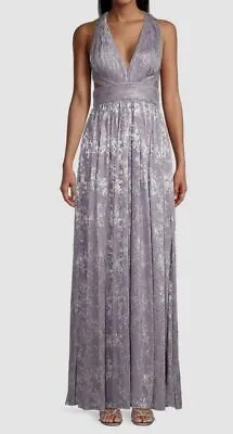 $350 Aidan Mattox Women's Purple Metallic V-Neck Halter Gown Dress Size 12 • $111.98
