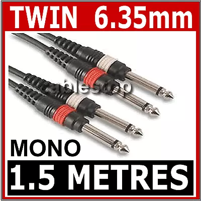 1.5M Twin MONO 1/4 Jack To Jack 6.3mm CABLE 6.35 LEAD 6.35mm 1/4  Plug • £6.25