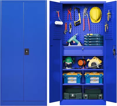 Metal Garage Storage Cabinet With PegboardHeavy Duty Storage Cabinet 71 Inch • $359.99