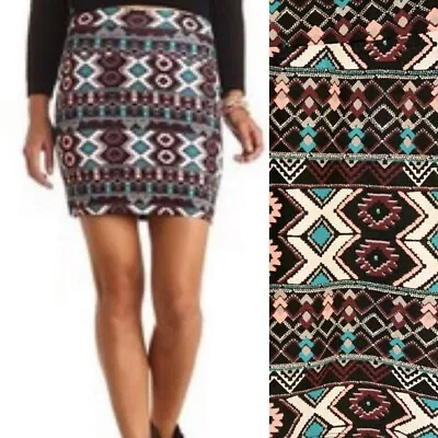 NEW CHARLOTTE RUSSE Tribal Print Bodycon Mini Skirt Size Medium  • $13