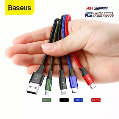 Baseus 4 In 1 USB Charger Cable Type C Micro USB Data Lead For IPhone Xiaomi LG • $10.99