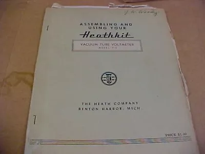 Vintage Heathkit Assembly Manual V-2 = Vacuum Tube Voltmeter - 1948 • $11