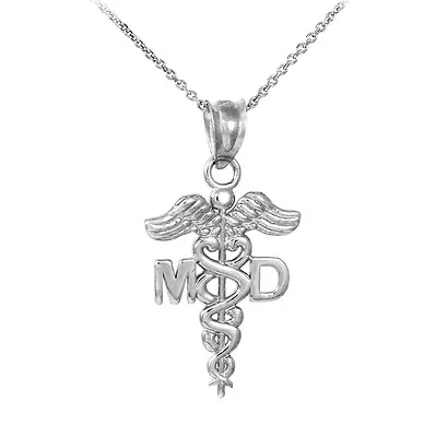925 Sterling Silver Medical Doctor MD Caduceus Charm Pendant Necklace • $35.99