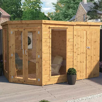 WOODEN CORNER GARDEN ROOM OFFICE PENT SUMMERHOUSE SIDE STORE SHED 11ft X7ft 11x7 • £1219.94