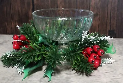Christmas Holiday Candy Dish Centerpiece Table Decor Faux Pine Holly Berry Ring • $13.89