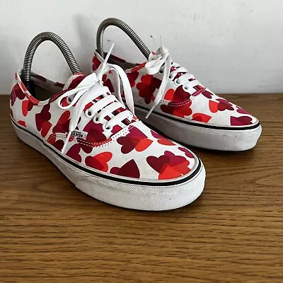 Vans Shoes Womens UK6 White Red Love Heart Pattern Low Top • £17.99