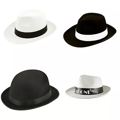 Adult Mens Gangster Black White Hat  1920s Mafia Al Capone Fancy Dress Accessory • £11.99