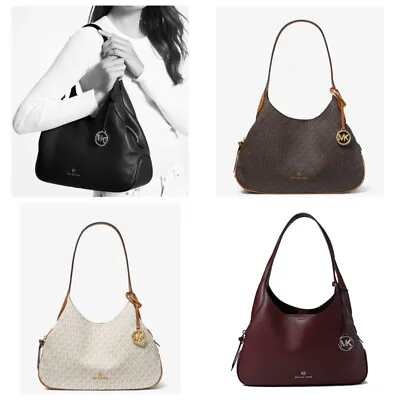 Michael Kors Kelsey Pebbled Leather MK Signature Large Shoulder Bag Purse • $179.98