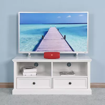 Wooden White TV Cabinet With 2 DrawersEntertainment Center Of Living RoomWhite • $177.99