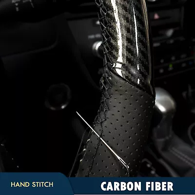 15'' Carbon Fiber Car Steering Wheel Cover Black Leather DIY Sewing Interiors US • $11.01