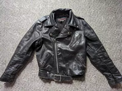 Vintage USA Made BROOKS Motorcycle Jacket S Black Leather 38-40 Punk Harley • $299.95