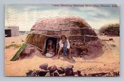 Maricopa Indian Reservation Dwellings PHOENIX Arizona Antique Postcard 1916 • $9.99