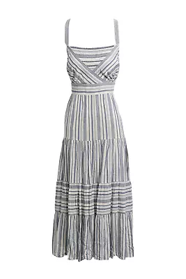 $70 • Buy Forever New Bridget Striped Sleeveless Tiered Maxi Dress Size 14 AU