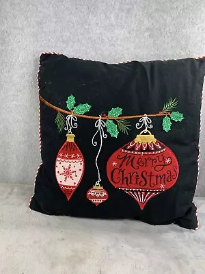 Merry Christmas Throw Pillow Ornaments Holly Glitter Black Modern Farmhouse 15  • $24.98