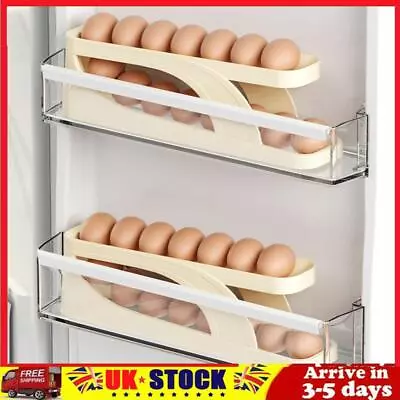 Two Tier Rolling Egg Storage Box Egg Fridge Container Store Eggs Kitchen Gadgets • £8.79