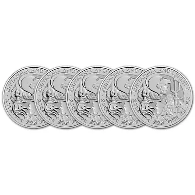 2024 Great Britain Silver Britannia And Liberty £2 1 Oz - BU - Five 5 Coins • $164.36