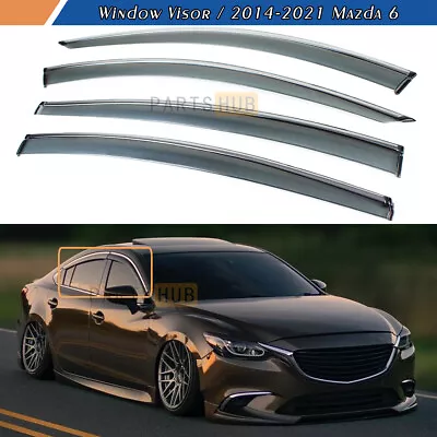 For 2014-2021 Mazda 6 Chrome Trim Smoke Tinted Window Visor Rain Guard Deflector • $42.99