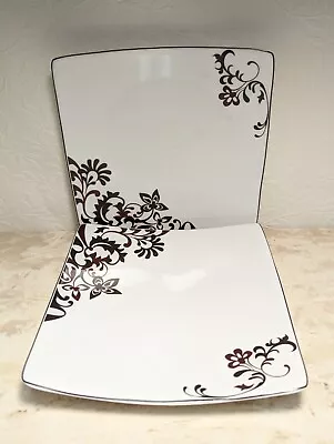 Mikasa Square Chocolate Swirl Porcelain Luncheon Plates Brown Black Scroll 7.75  • $27.98