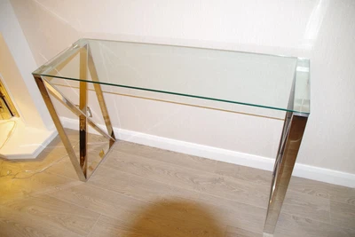 £50 • Buy Zenn Contemporary Polished Stainless Steel Clear Glass Console Table