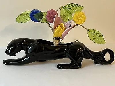 $99.99 • Buy Vintage Black Panther Flower TV Lamp Cat MCM Mid Century Modern Atomic Glass