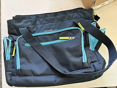 Eddie Bauer Messenger Diaper Bag Lightly Used Stylish Navy Light Blue • $19.99