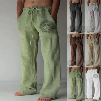 Mens Summer Casual Cotton Linen Baggy Harem Pants Beach Pocket Hippy Trousers UK • £3.60