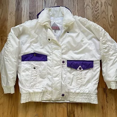 Men's Vintage 90's Pacer White Purple Puffer Puffy Winter Ski Coat Jacket Sz S • $32