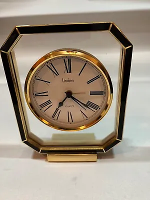 Vintage Linden Quartz Glass And Brass Bedside Or Desk Clock With Alarm • $29