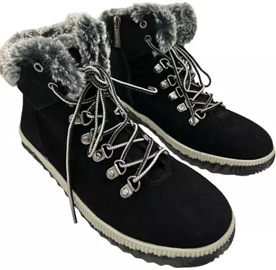 Muk Luks Suede Lace-Up Hiker Boots - Black/Grey Women's Size 8 Walker W/faux Fur • $44.10