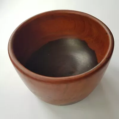 Wooden Bowl 14cm Heavy Dark Heartwood Lignum Ebony Hand Carved Woodworking VTG • £32.50