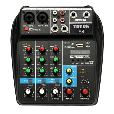 4 Channels Audio Mixer With Sound Mixing Console Record 48V With USB Cable F8S2 • £31.60