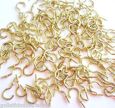 144 Goliath Brass 7/8  Cup Hooks Ch78 Screw Plant Hanger Key Jewelry Holder  • $15.99