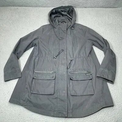 Members Only Jacket Men Large Gray Parka Hooded Zip Pockets Coat Outdoor Anorak • $44