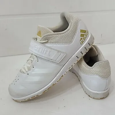 Adidas Powerlift 13.1 Mens Sz 9.5 Weightlifting Shoes White Gold W/ Strap AC7467 • $50.26