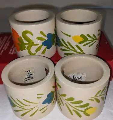 4 Vtg Vera Neumann Beige Floral Napkin Rings Retro Melamine Japan MCM NEW - More • $24.99