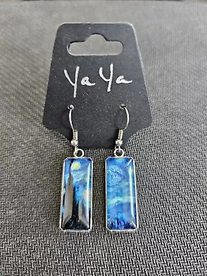 Starry Night Van Gogh Painting Glass Dangle Earrings  • $10