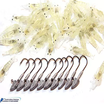 $18.95 • Buy 20x 2  Soft Plastic Shrimp Prawn Baits 10x Bullet Jig Heads Lures Bream Shrimp