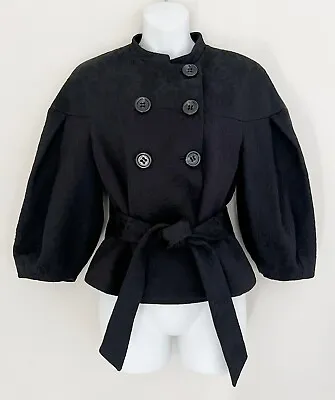 BCBG MAX AZRIA Broquet Jacket Sz M Black Puff Sleeve Button Belted • $22.79