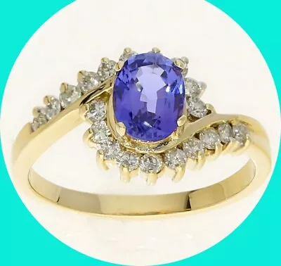 Diamond Tanzanite Bypass Ring 1.33CT 18K Yellow Gold Size 6 • £397.56