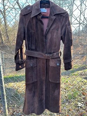 Vintage 70s Calvin Klein For Beged-Or Genuine Suede Leather Brown Belted Trench • $225