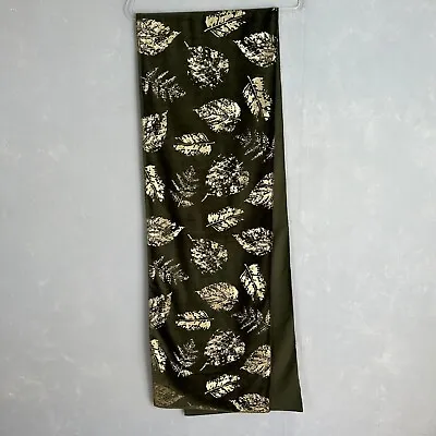 Crate & Barrel Long Table Runner 14 X 90 In Velvet Green Gold Leaves Holiday • $24.99