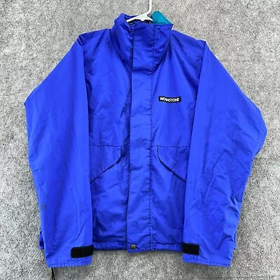 VTG Moonstone Jacket Mens S Blue Logo Full Zip Windbreaker Rain Coat Goretex 90s • $39.95