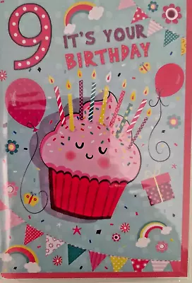 9 Year Old Girl Birthday Card Lovely Cup Cake Design - 6 X 4   • £2.59