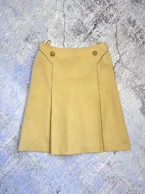 Vintage Celine Skirt Pleated Short Yellow Logo Buttons 38 Small Vintage 70s • $135