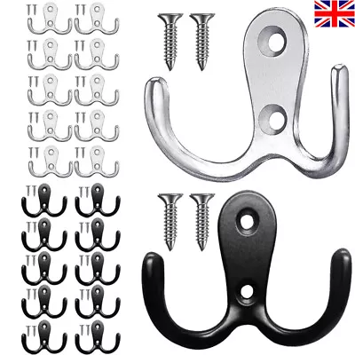 10/20Pcs Polished Chrome Metal Double Hat Coat Hooks Door Wall Robe Dress Hanger • £6.98