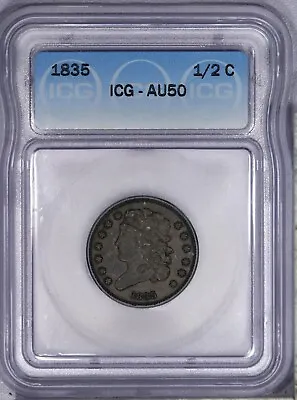 1835 Classic Head Half Cent H1c 1/2c ICG AU50 • $180