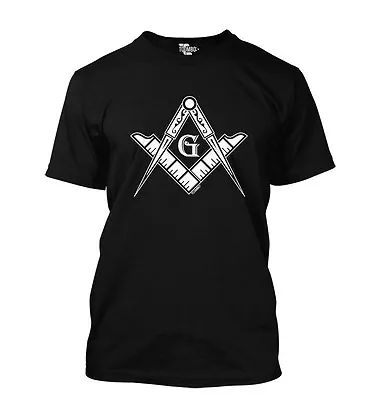 $26.99 • Buy Black Masonic T-Shirt For Freemasons  White Masonic Compass And Square - V-Neck