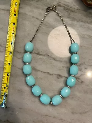 J Crew Women's Necklace Aqua Bead With Pave Dividers Statement Piece • $15