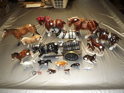 £62 • Buy Vintage Collection Of 17 China - Ceramic Horses - Shire Horses & 6 Barrel Cart
