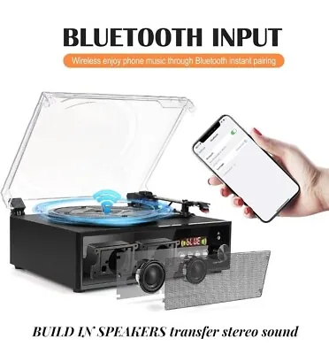 Vinyl Record Player Bluetooth With USB Digital FM Radio Remote Control & Speaker • $59.99
